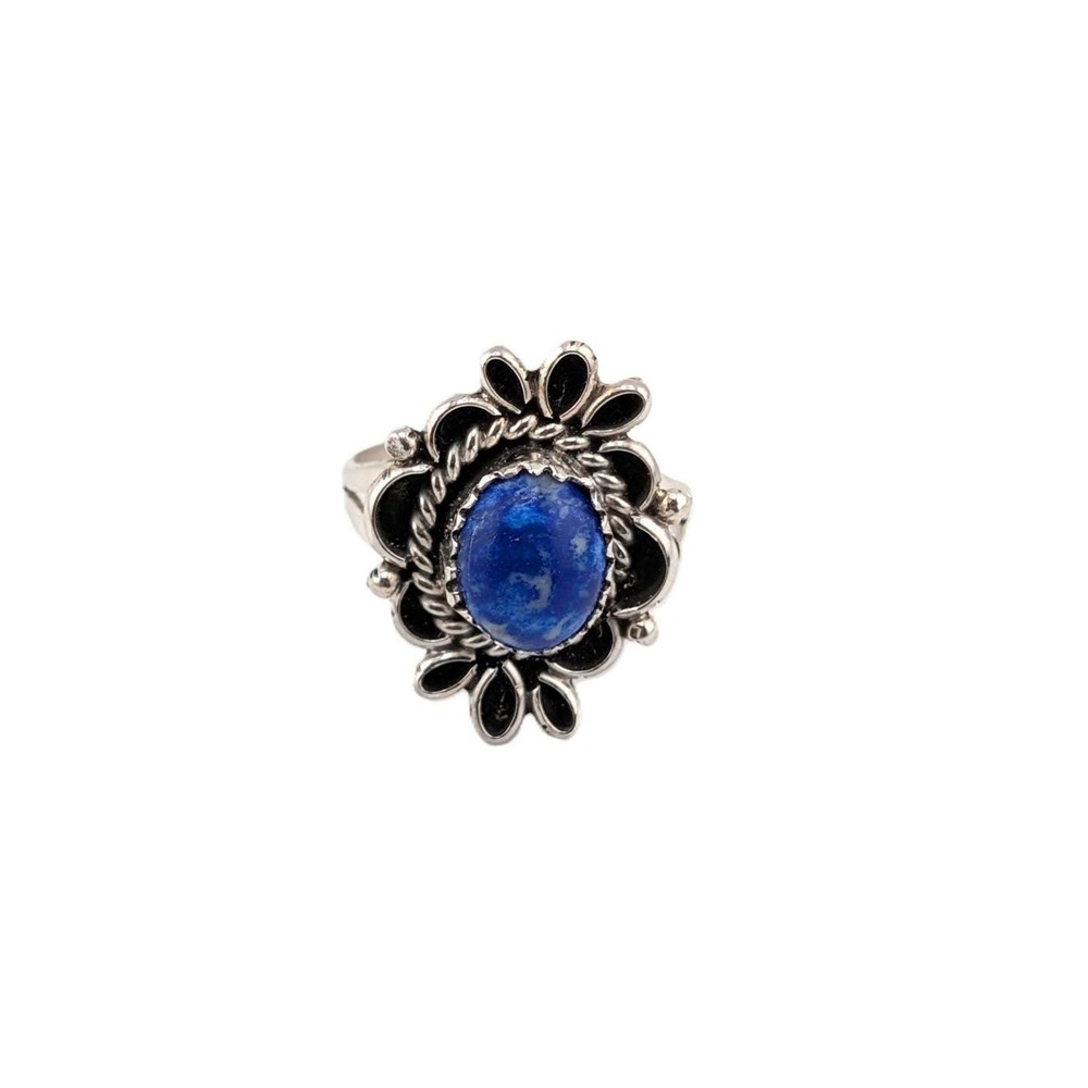 Navajo Sodalite Stone Scallop Ribbon‎ Halo Ring by Marvin Martinez Sz7.5US